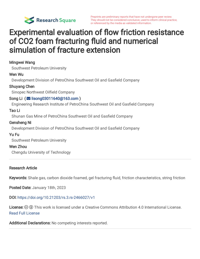 Pdf Experimental Evaluation Of Flow Friction Resistance Of Co2 Foam