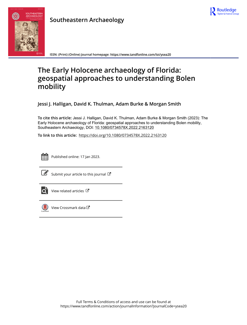 PDF) The Early Holocene archaeology of Florida geospatial approaches to understanding Bolen mobility