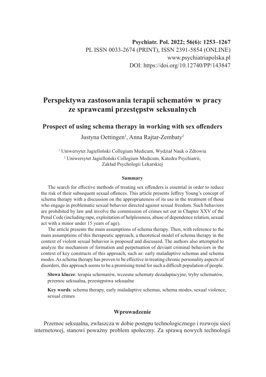 Pdf Prospect Of Using Schema Therapy In Working With Sex Offenders