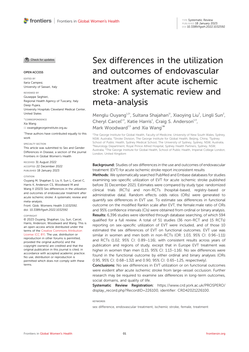 Pdf Sex Differences In The Utilization And Outcomes Of Endovascular Treatment After Acute 