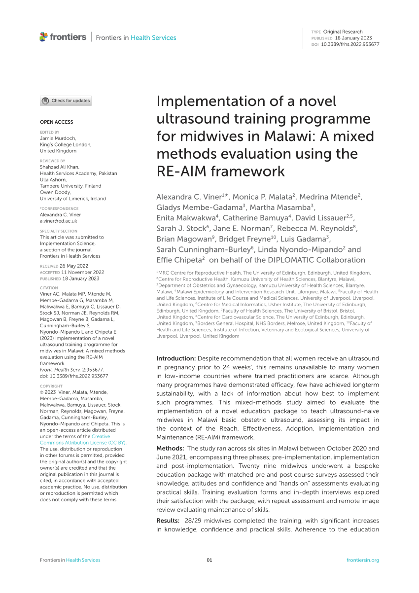 Pdf Implementation Of A Novel Ultrasound Training Programme For Midwives In Malawi A Mixed 1010