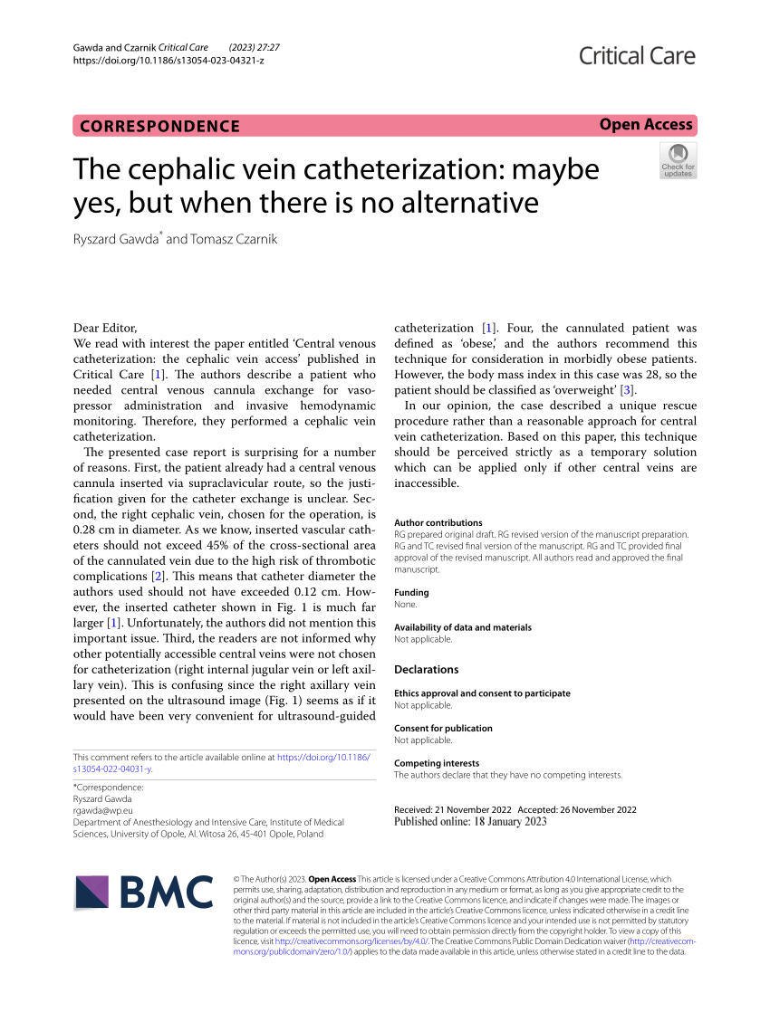 (PDF) The cephalic vein catheterization: maybe yes, but when there is ...