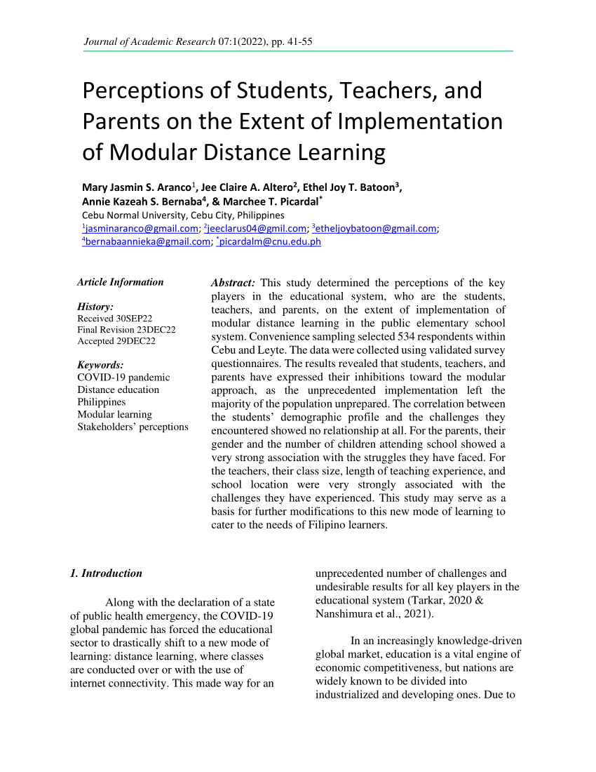 research proposal about modular distance learning