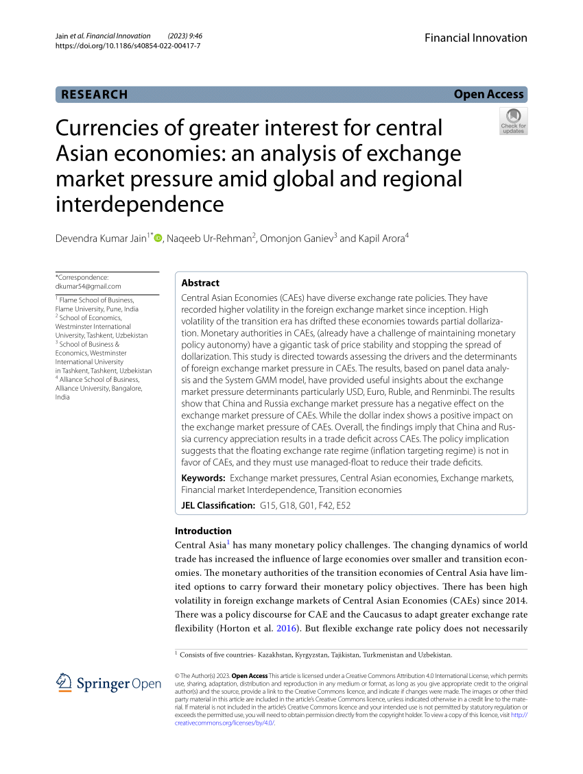 Pdf Currencies Of Greater Interest For Central Asian Economies An