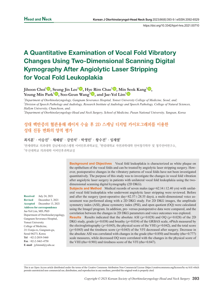 Pdf A Quantitative Examination Of Vocal Fold Vibratory Changes Using