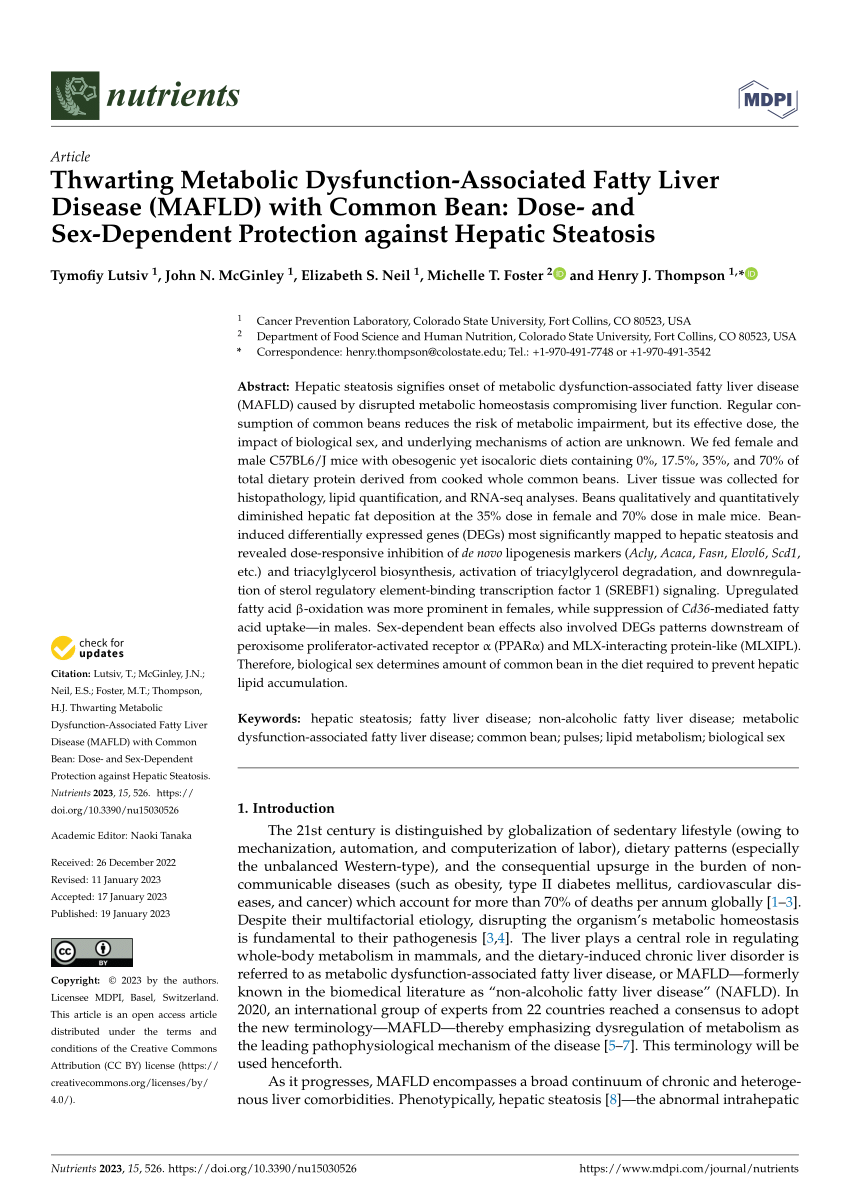 Pdf Thwarting Metabolic Dysfunction Associated Fatty Liver Disease Mafld With Common Bean 5620