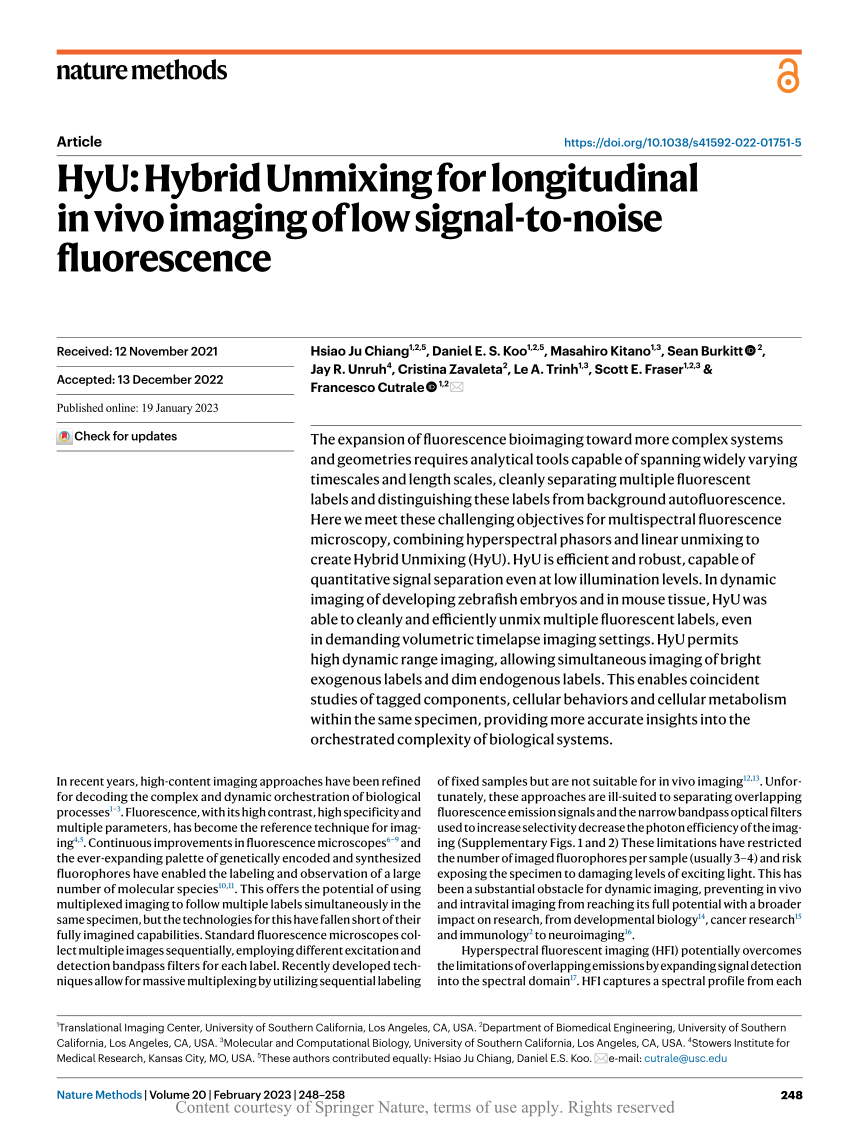 PDF) HyU: Hybrid Unmixing for longitudinal in vivo imaging of low  signal-to-noise fluorescence