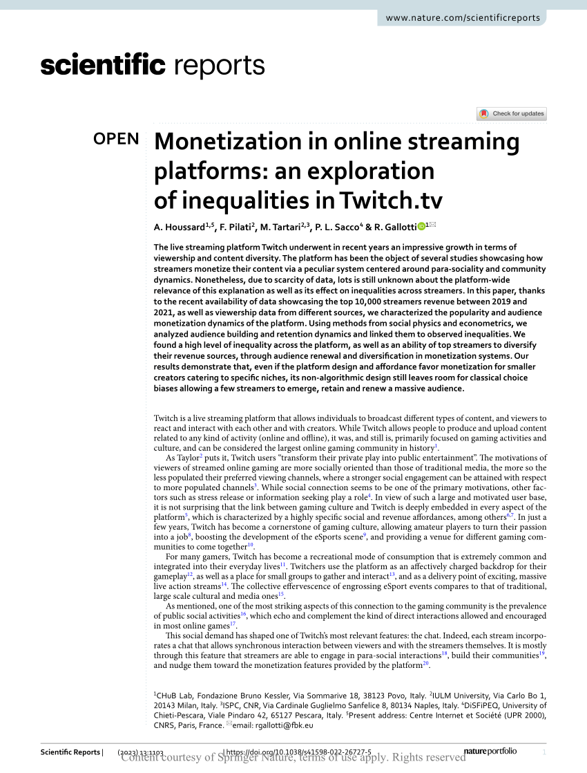 PDF) Monetization in online streaming platforms an exploration of inequalities in Twitch