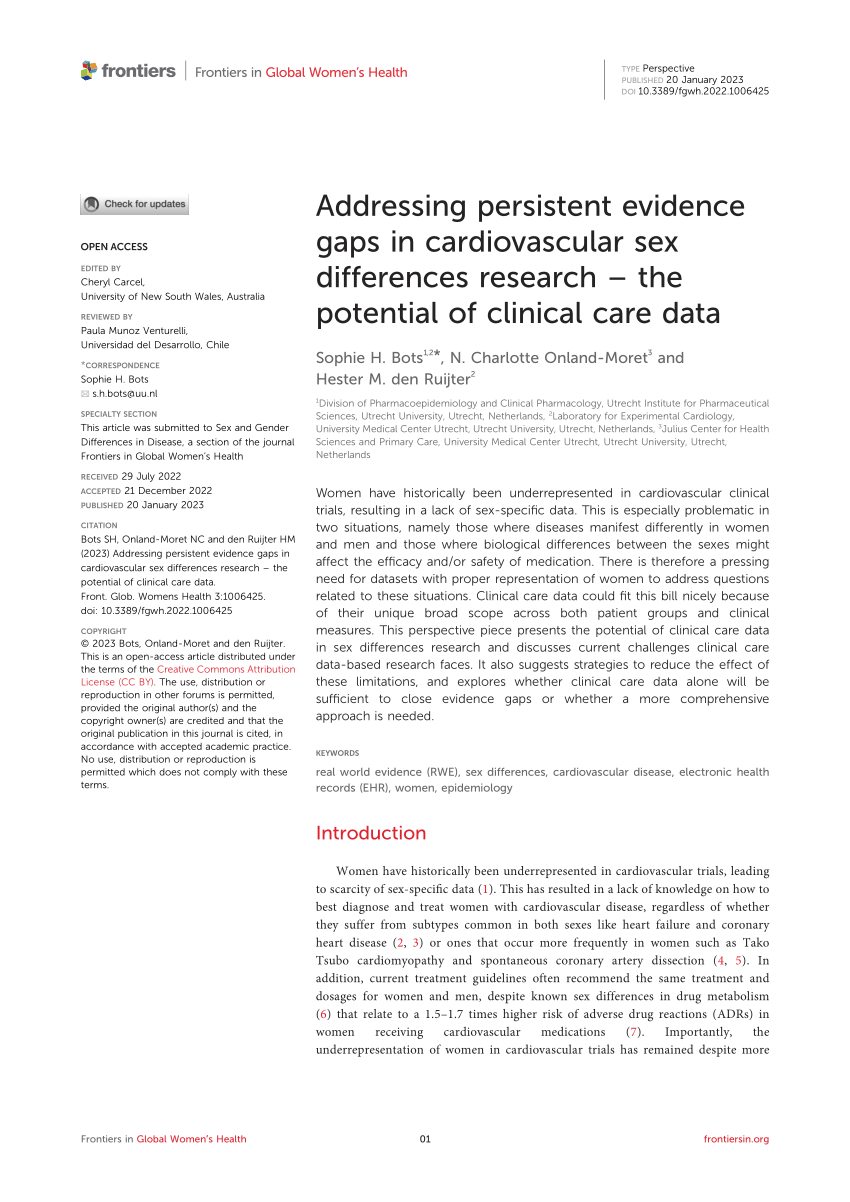 Pdf Addressing Persistent Evidence Gaps In Cardiovascular Sex Differences Research The 8907