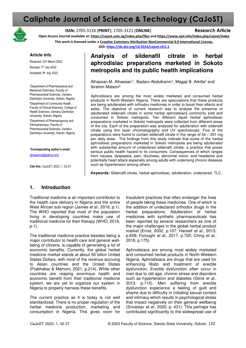 PDF Analysis of sildenafil citrate in herbal aphrodisiac