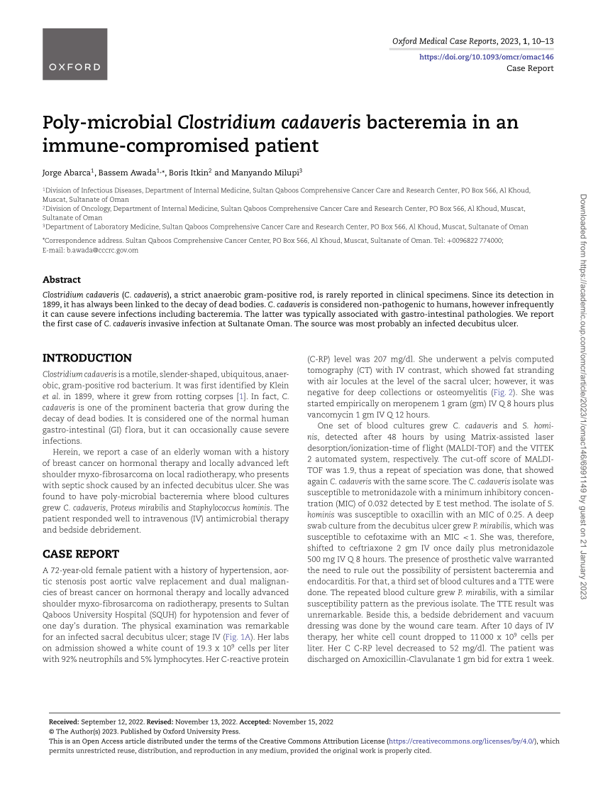 (PDF) Poly-microbial Clostridium cadaveris bacteremia in an immune ...