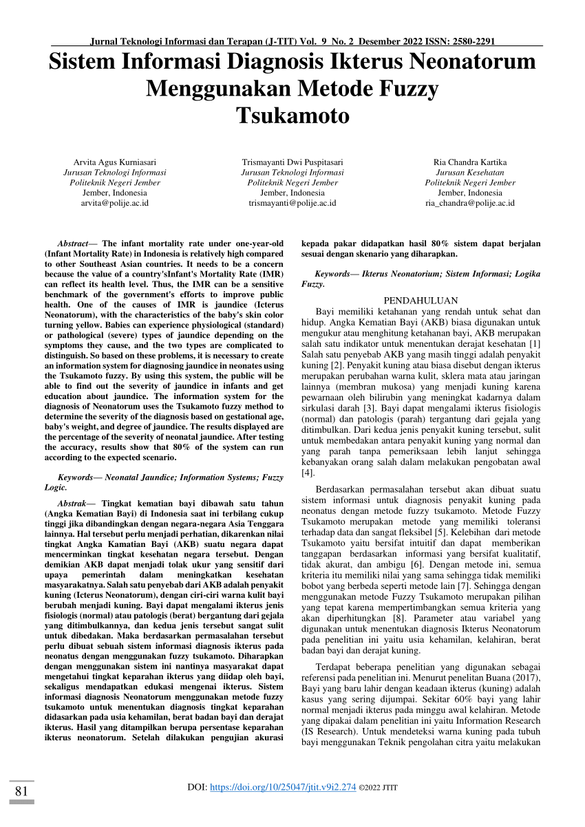 Pdf Sistem Informasi Diagnosis Ikterus Neonatorum Menggunakan Metode