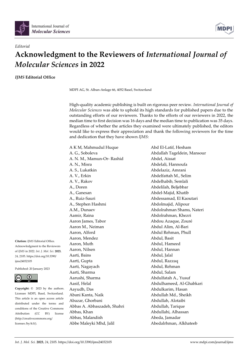 (PDF) Acknowledgment to the Reviewers of International Journal of