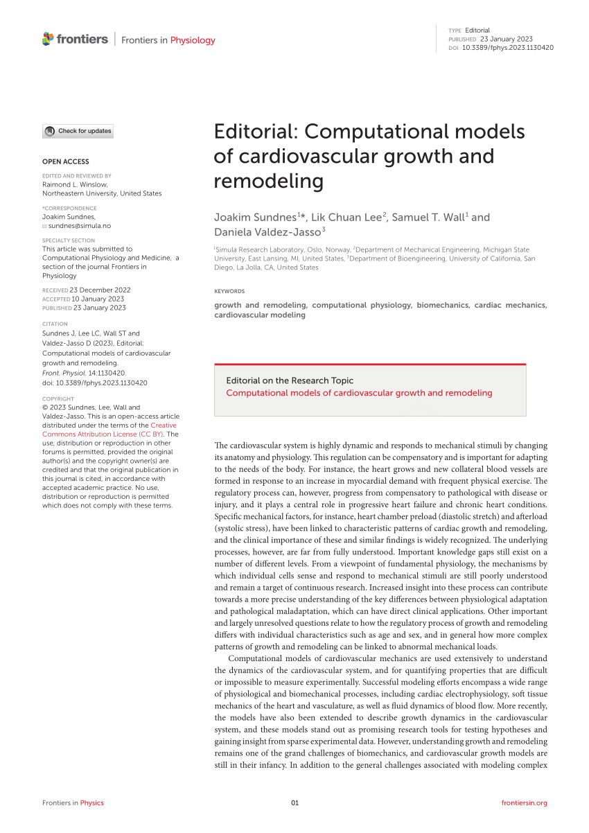 PDF) Editorial: Computational models of cardiovascular growth and remodeling