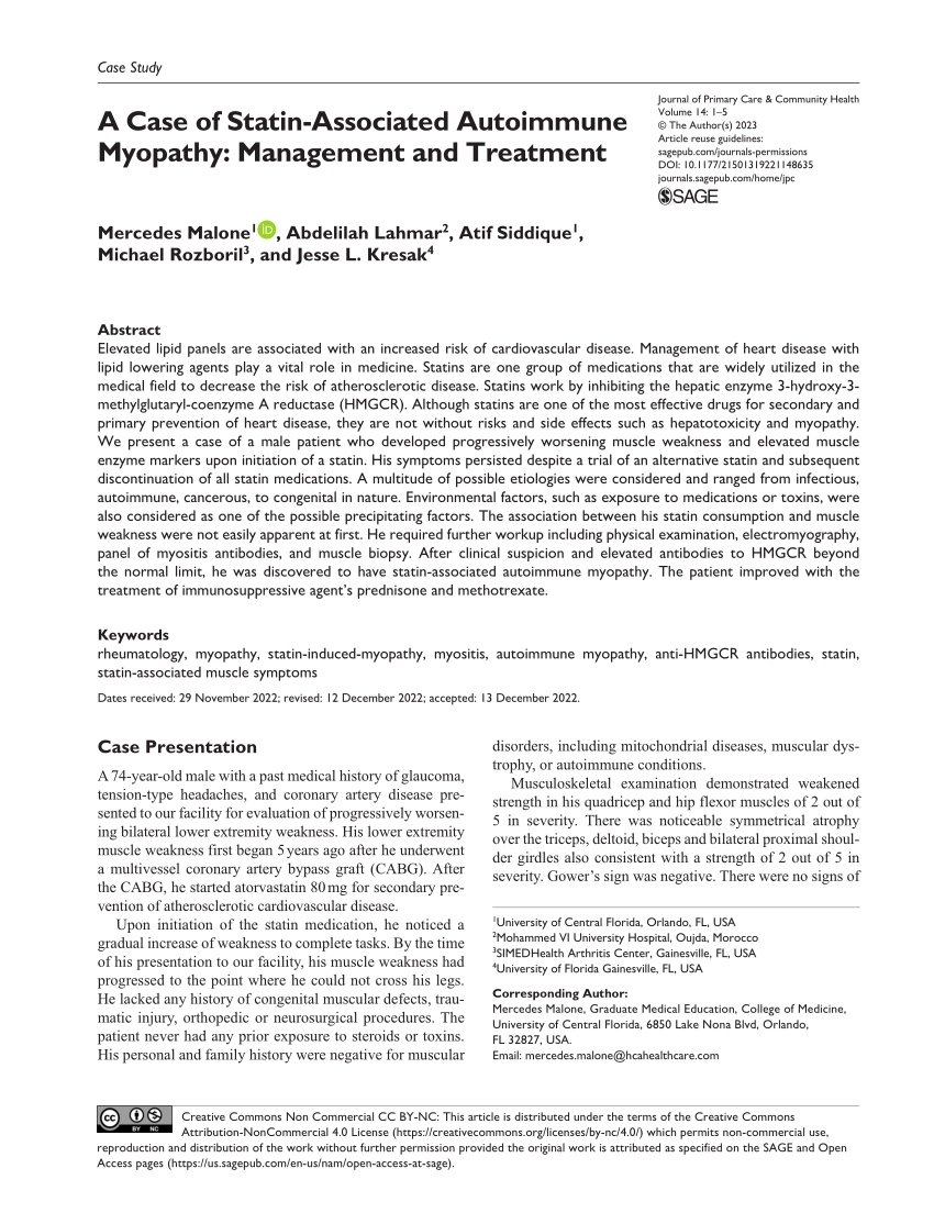 Pdf A Case Of Statin Associated Autoimmune Myopathy Management And Treatment 7560