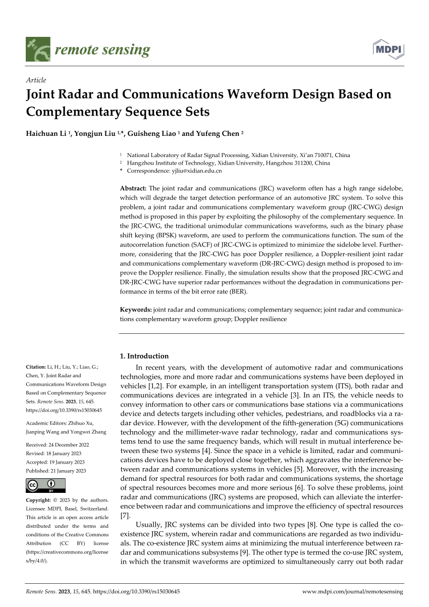 PDF) Sparse Frequency Waveform Design for Radar-Embedded Communication