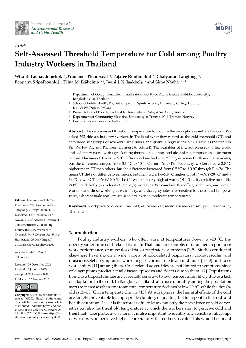 PDF Self Assessed Threshold Temperature for Cold among Poultry  