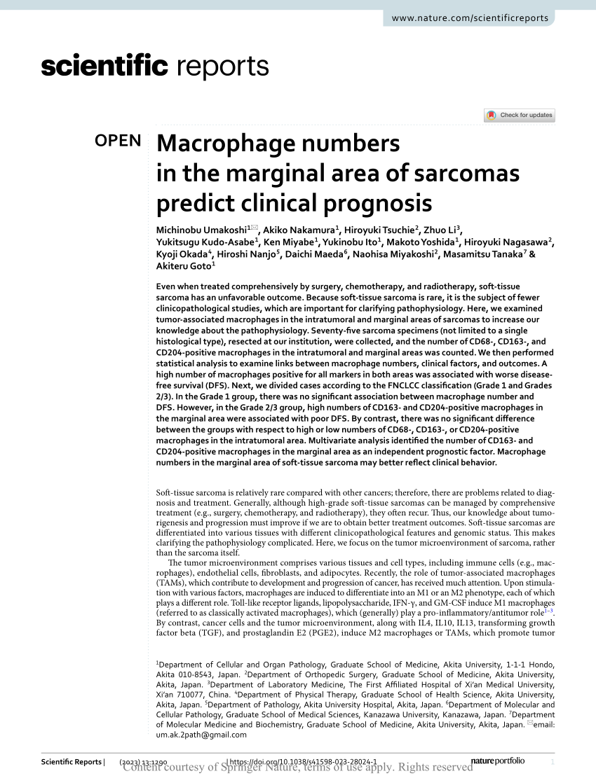 PDF) Macrophage numbers in the marginal area of sarcomas predict