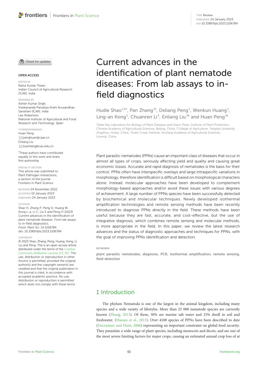 PDF) Current advances in the identification of plant nematode 