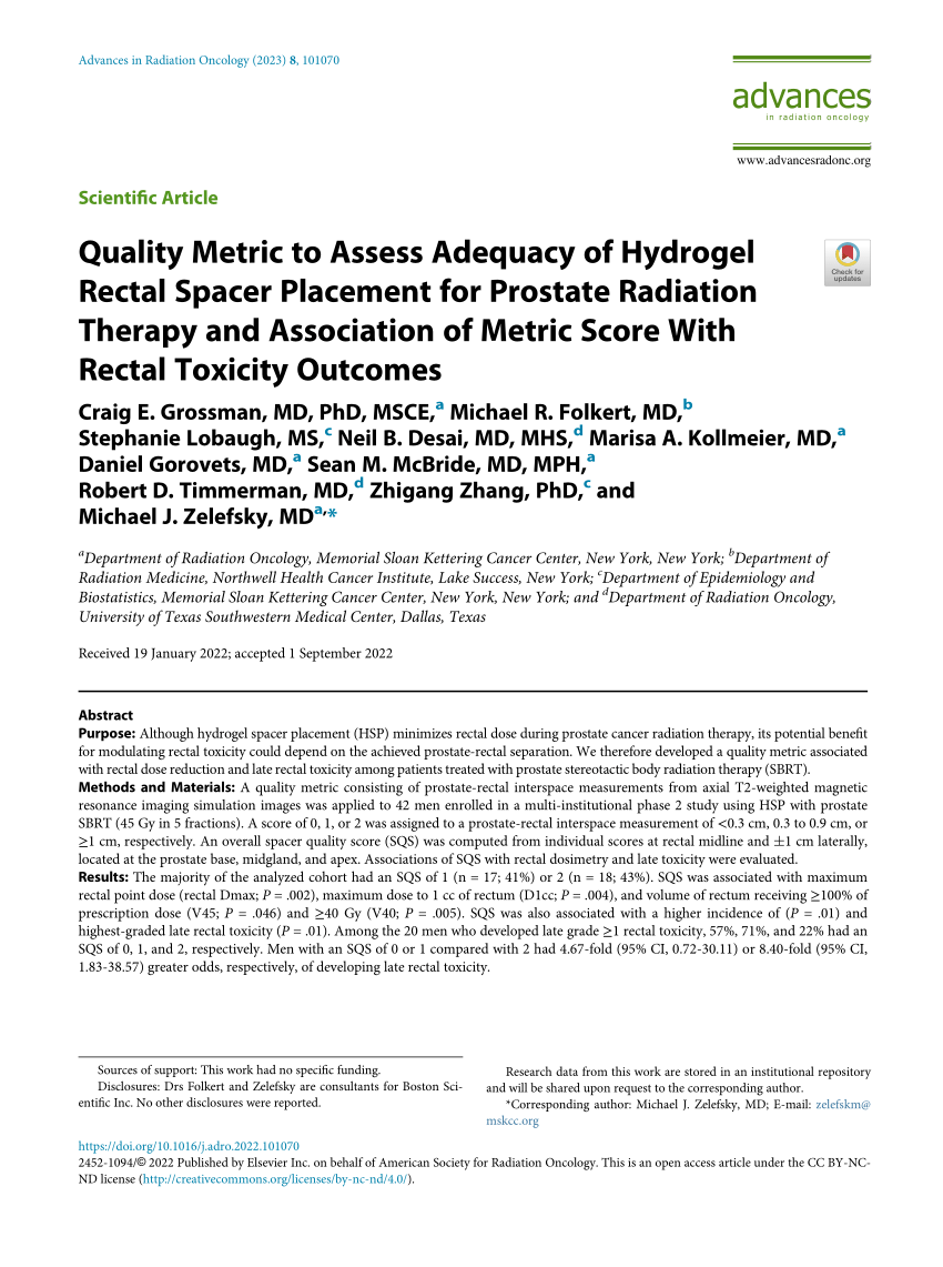 (PDF) Quality Metric to Assess Adequacy of Hydrogel Rectal Spacer ...