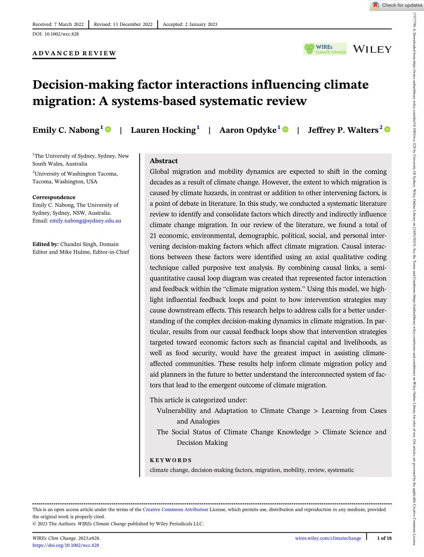 Decision‐making factor interactions influencing climate migration