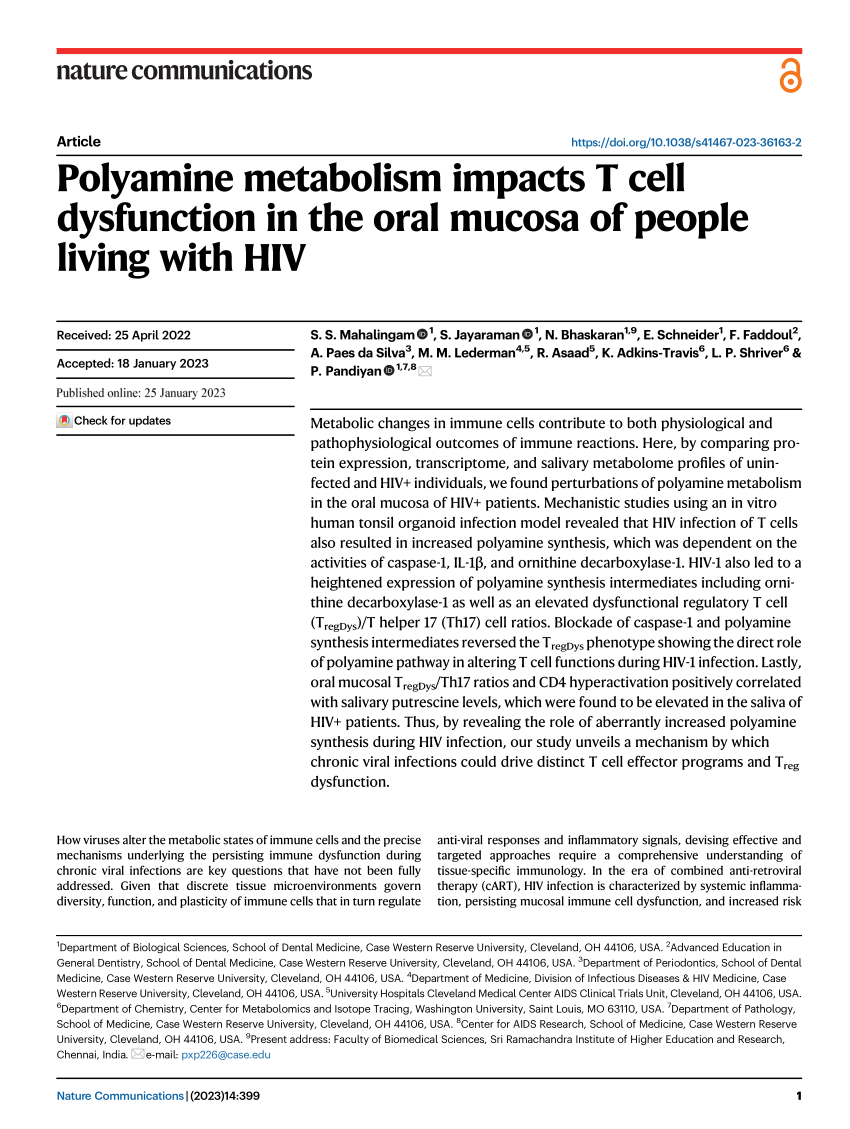 Polyamine metabolism impacts T cell dysfunction in the oral mucosa of  people living with HIV