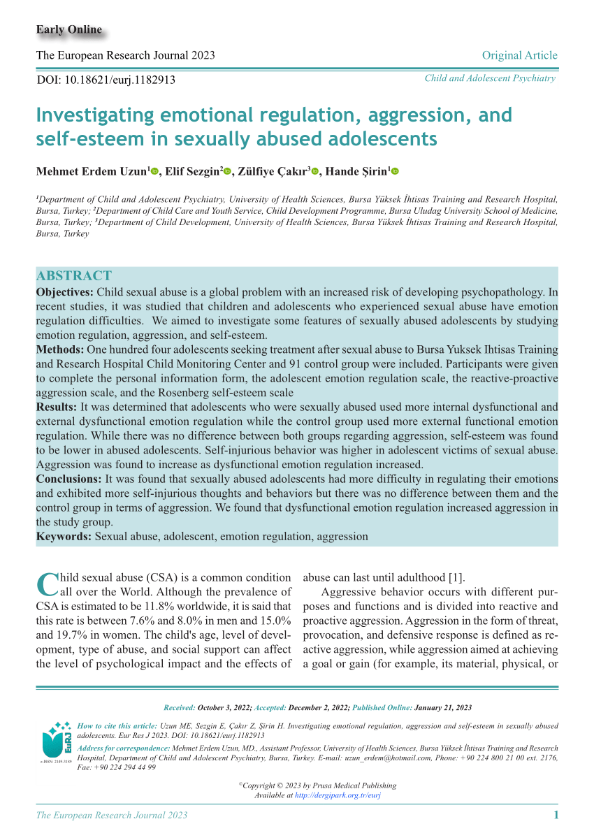 PDF Investigating emotional regulation aggression and self  