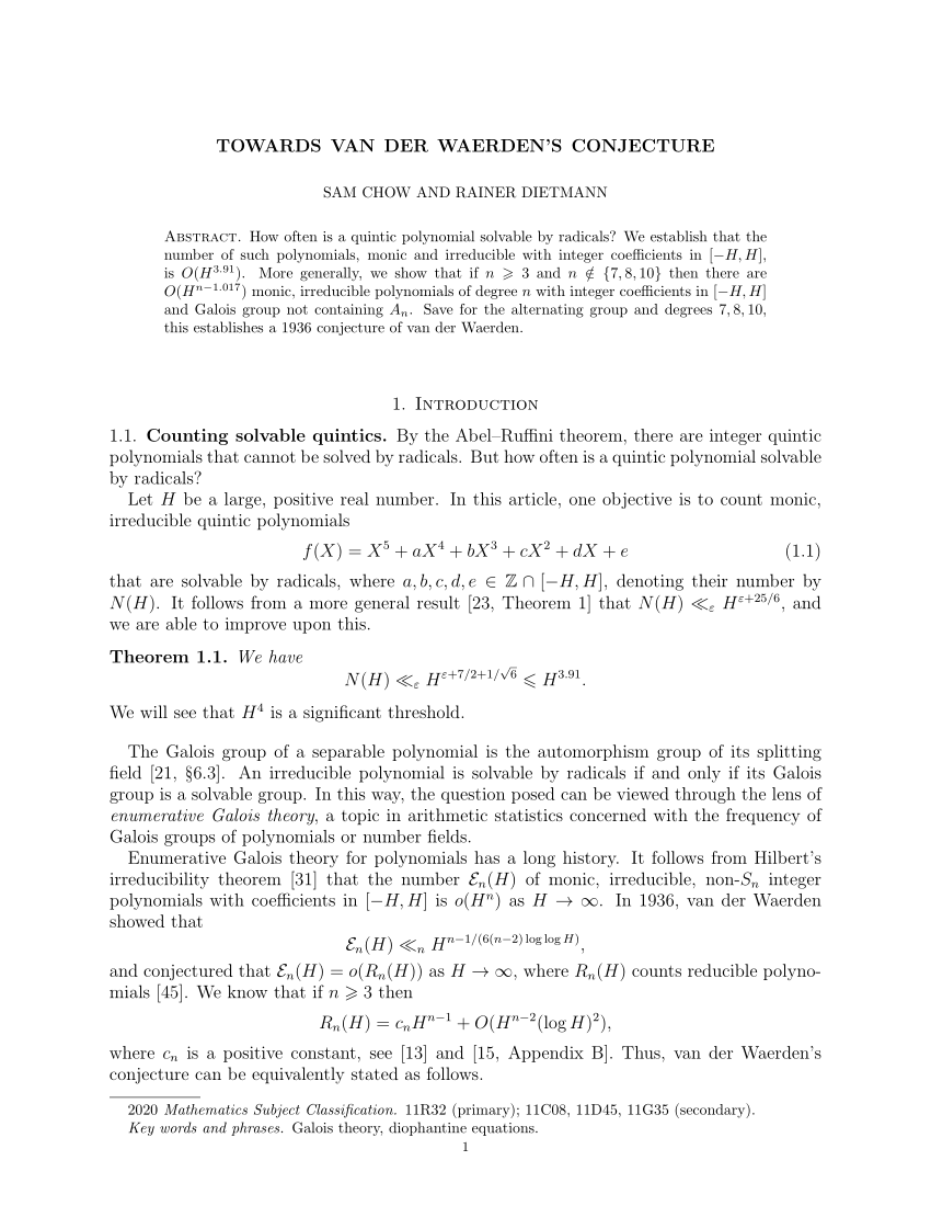 Pdf Towards Van Der Waerdens Conjecture