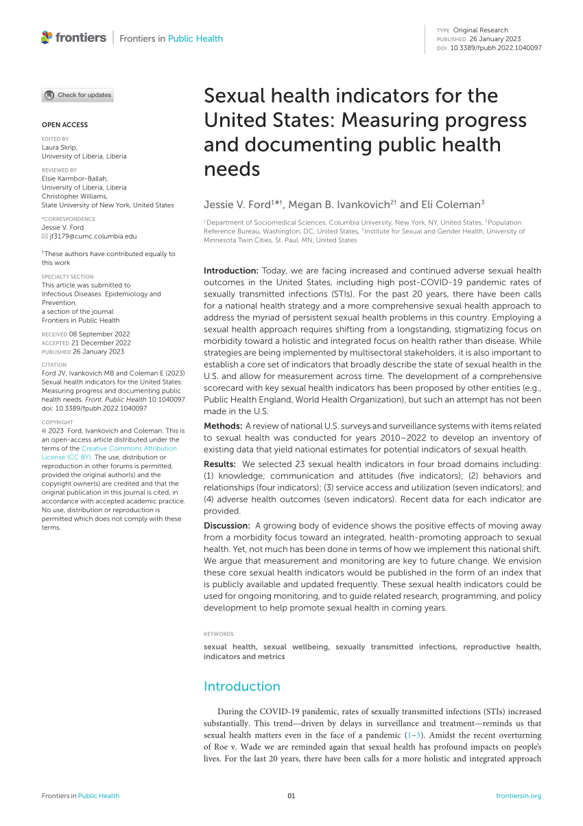 PDF Sexual health indicators for the United States Measuring