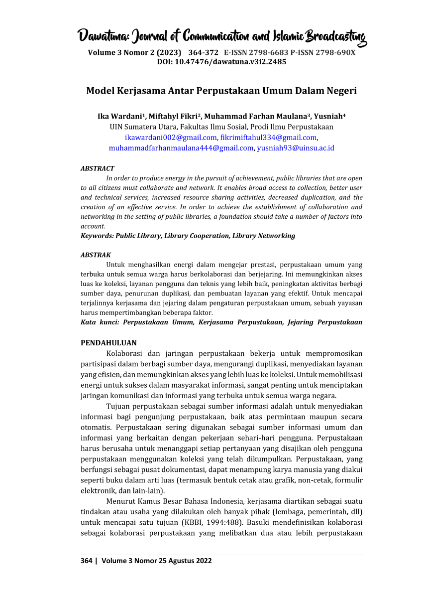 Pdf Model Kerjasama Antar Perpustakaan Umum Dalam Negeri