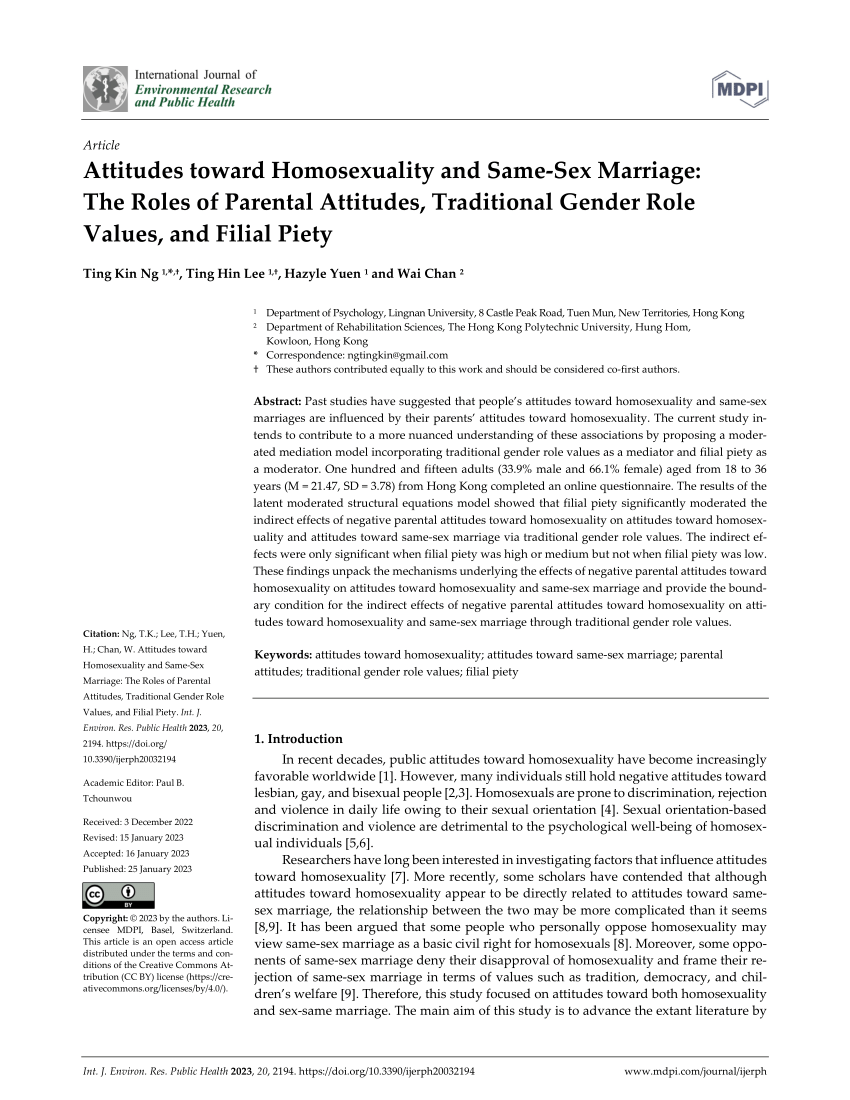 PDF Attitudes toward Homosexuality and Same Sex Marriage The