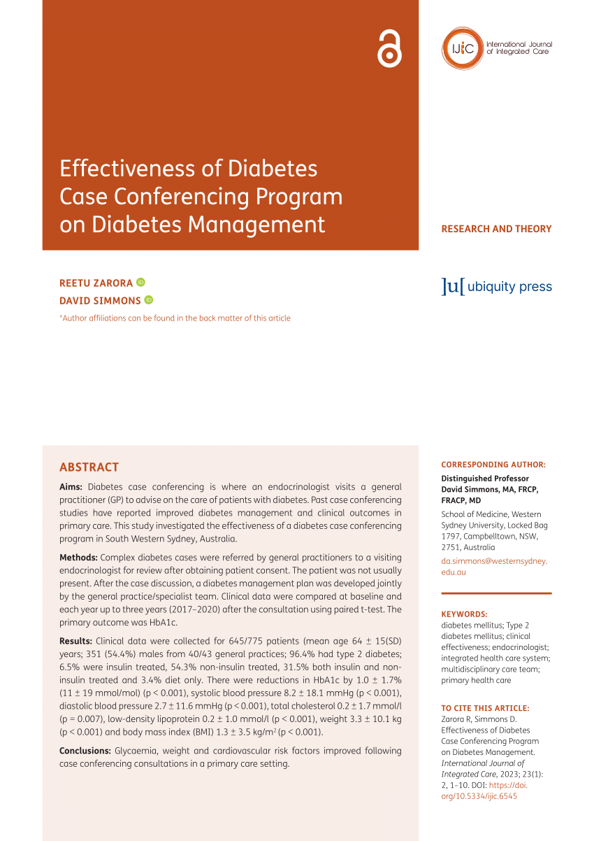 (PDF) Effectiveness of Diabetes Case Conferencing Program on Diabetes