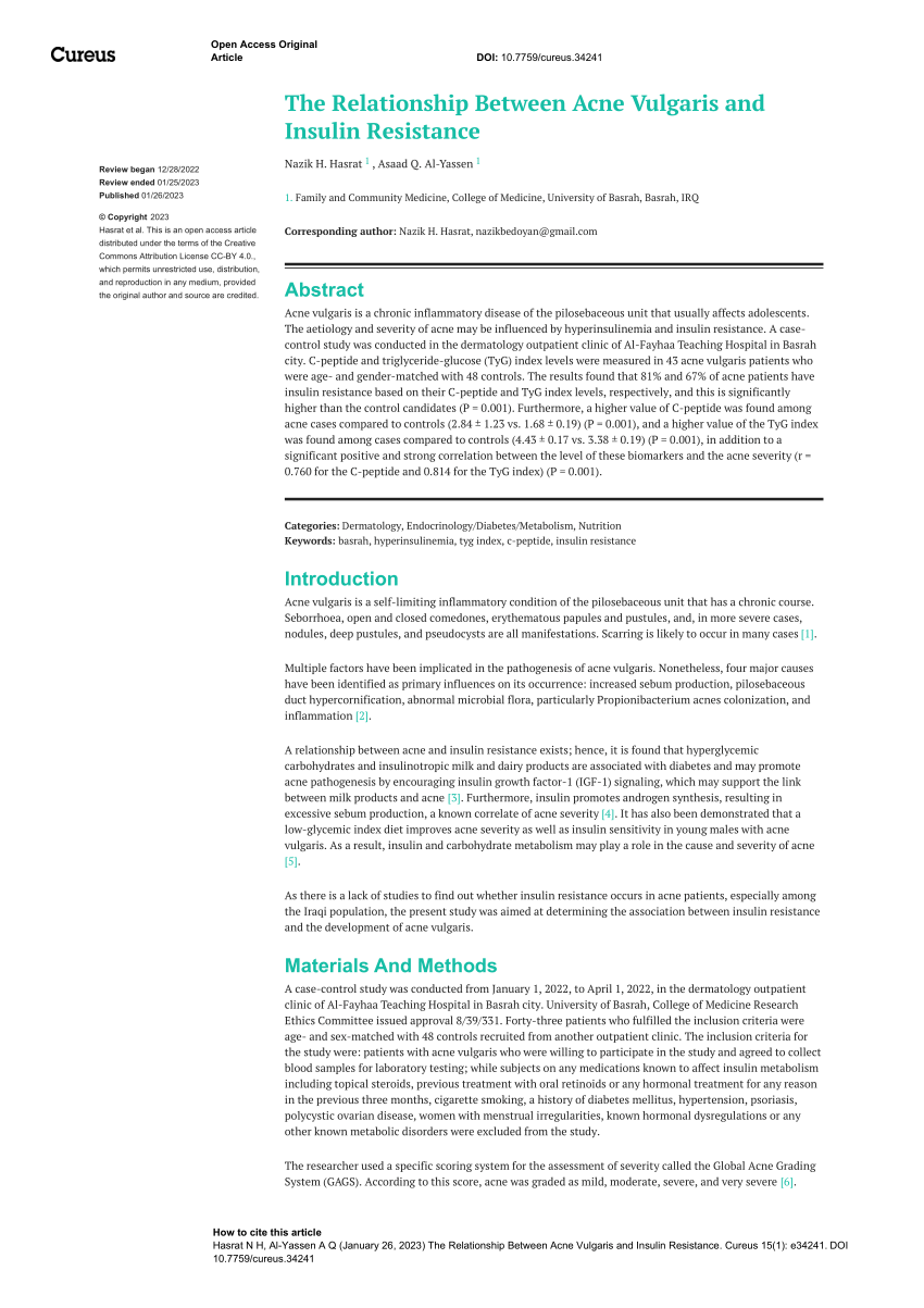 Pdf The Relationship Between Acne Vulgaris And Insulin Resistance