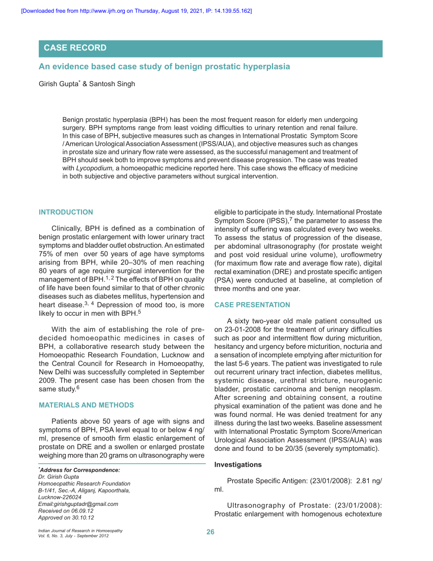 benign prostatic hyperplasia case study scribd