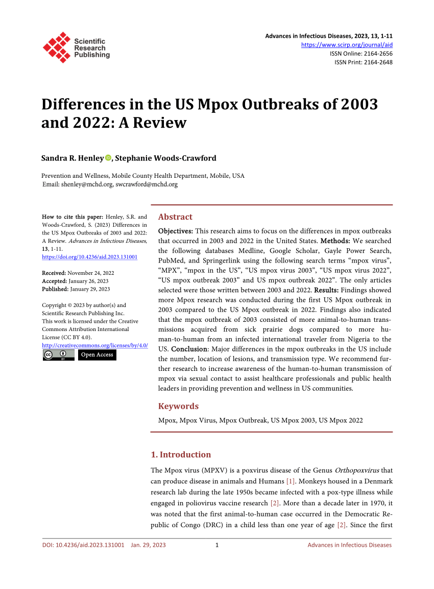 (PDF) Differences in the US Mpox Outbreaks of 2003 and 2022 A Review