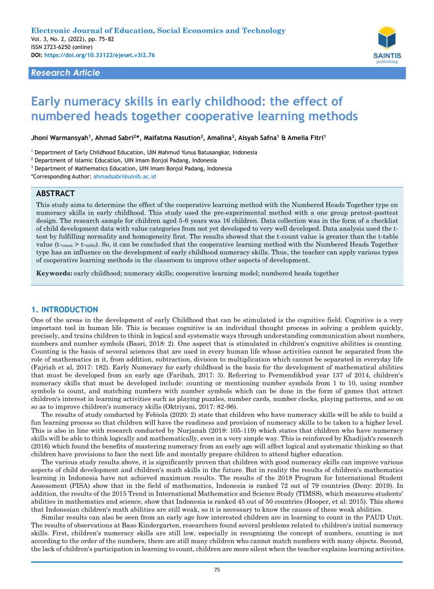 research study on numeracy development in early childhood