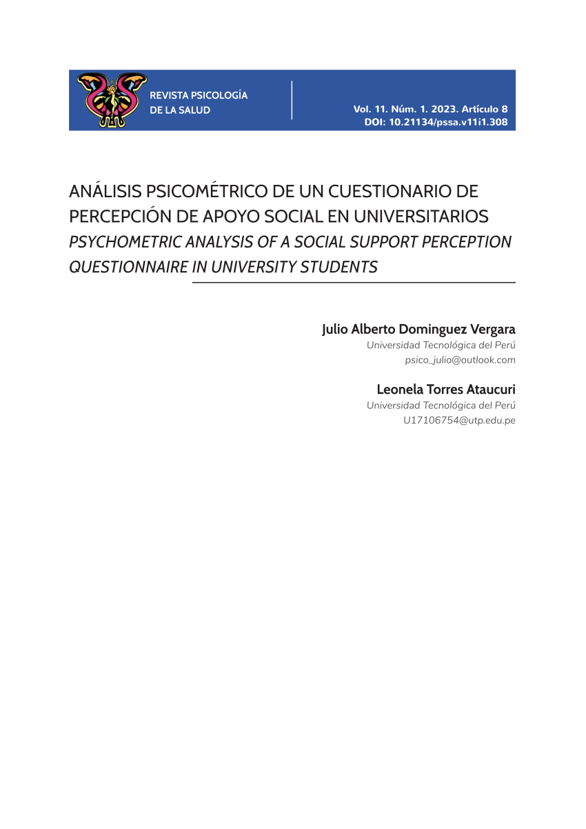 Pdf Análisis Psicométrico De Un Cuestionario De Percepción De Apoyo Social En Universitarios 4611