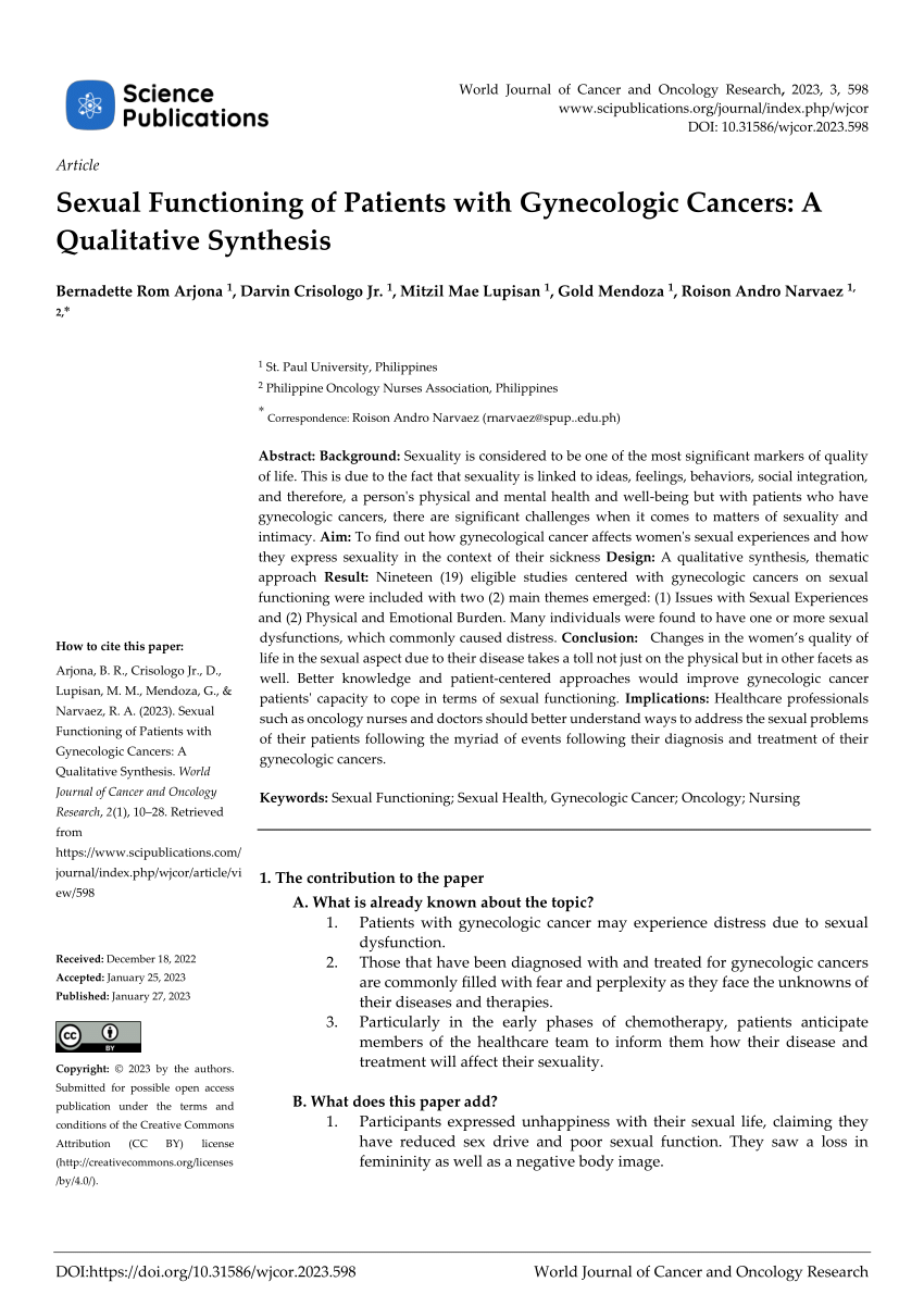 Pdf Sexual Functioning Of Patients With Gynecologic Cancers A Qualitative Synthesis