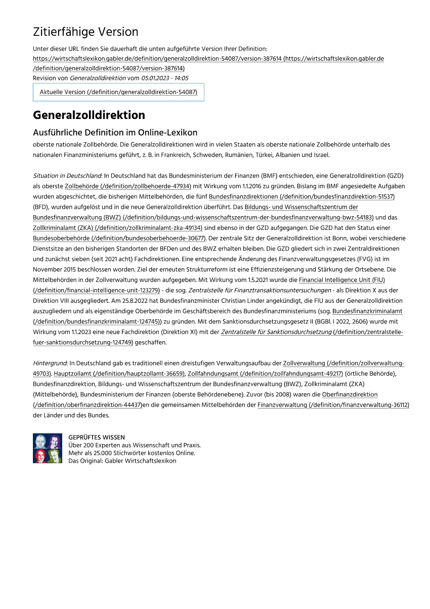Pdf Generalzolldirektion In Gabler Wirtschaftslexikon Online 12023 8875