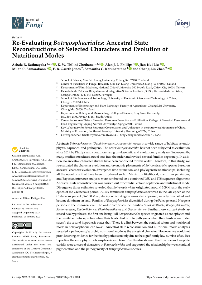 PDF) Re-Evaluating Botryosphaeriales: Ancestral State 