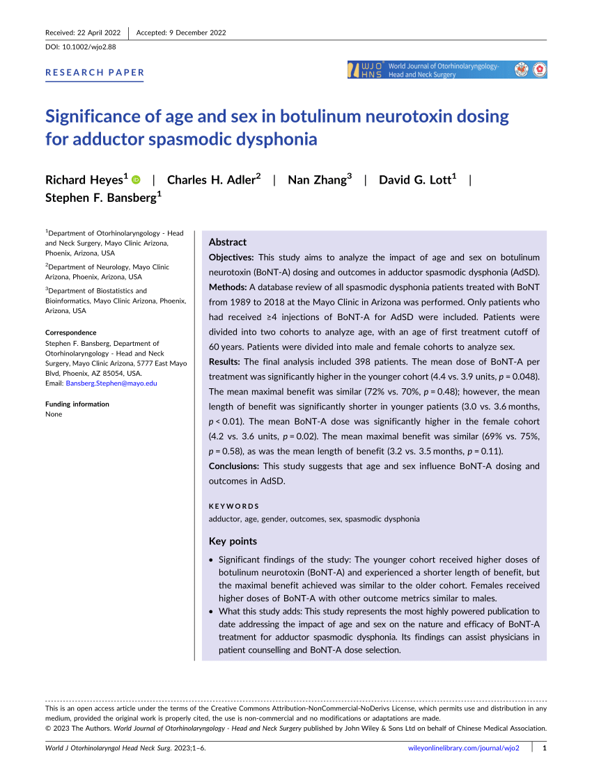 Pdf Significance Of Age And Sex In Botulinum Neurotoxin Dosing For Adductor Spasmodic Dysphonia 3831