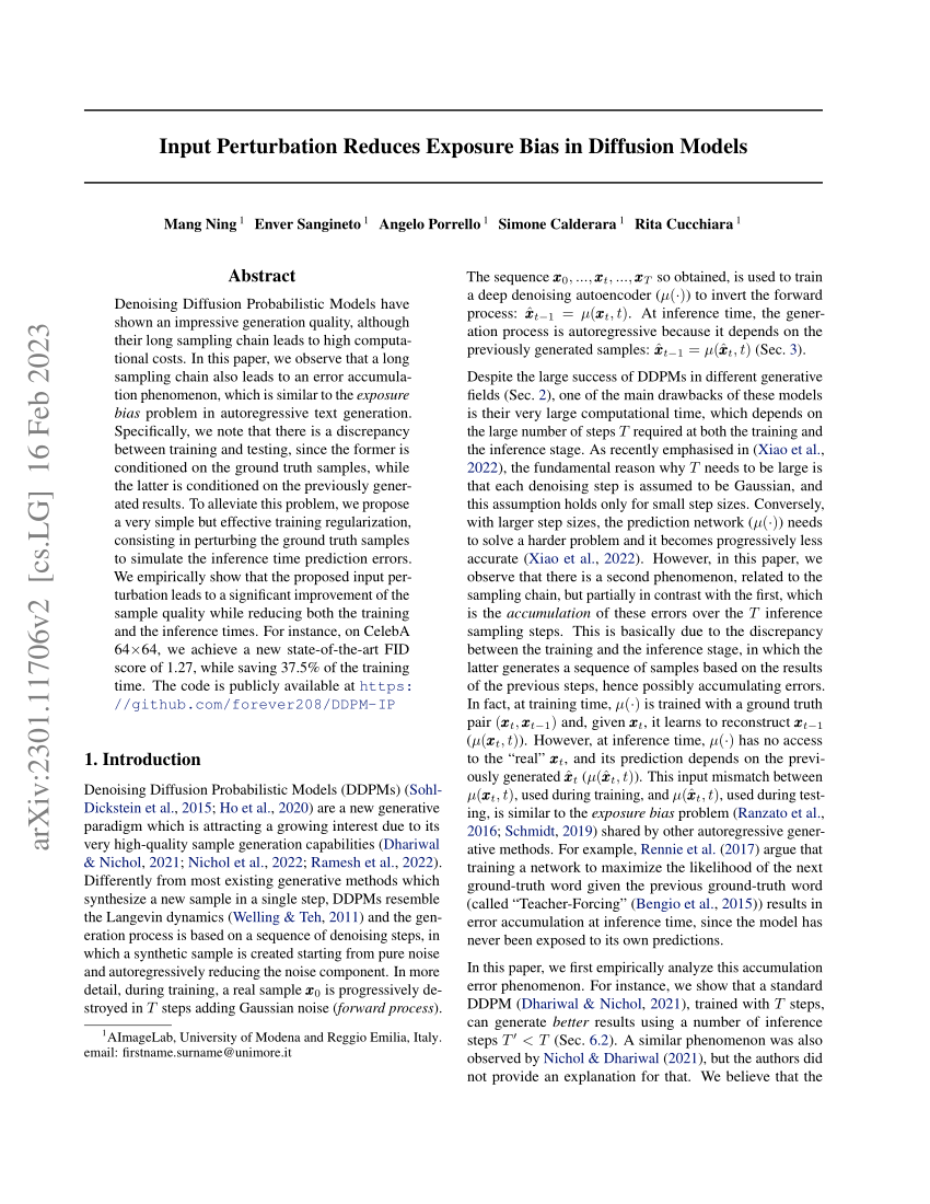 (PDF) Input Perturbation Reduces Exposure Bias in Diffusion Models