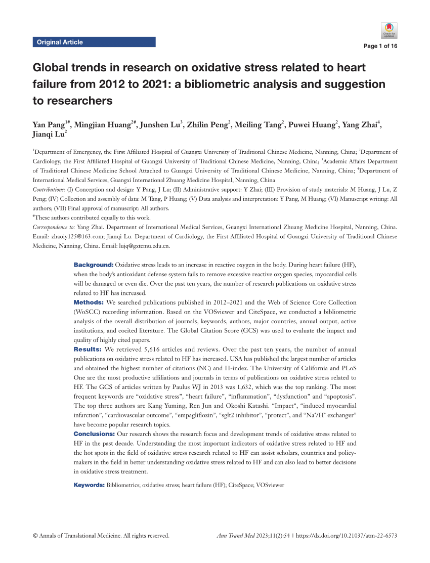 PDF Global trends in research on oxidative stress related to  