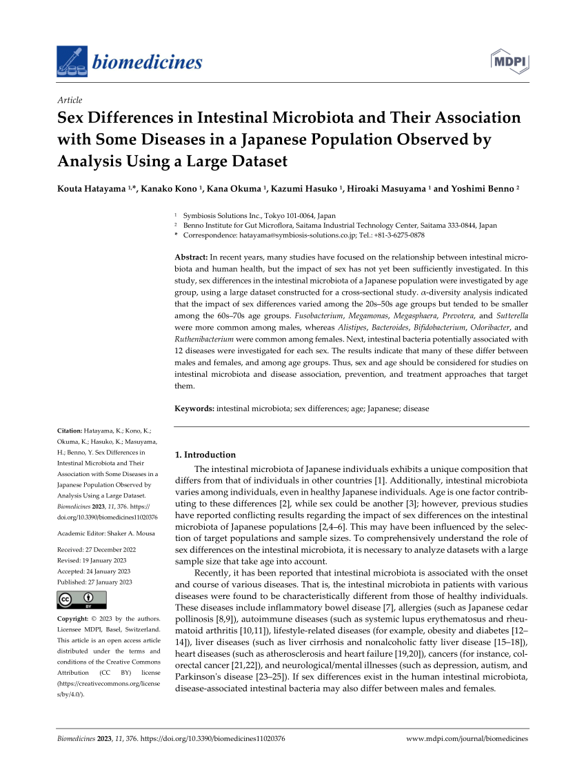 Pdf Sex Differences In Intestinal Microbiota And Their Association