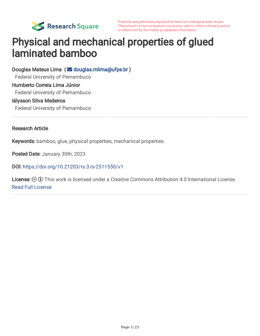 Flame Retardant Properties of Laminated Bamboo Lumber Treated with  Monoammonium Phosphate (MAP) and Boric acid/Borax (SBX) Compounds