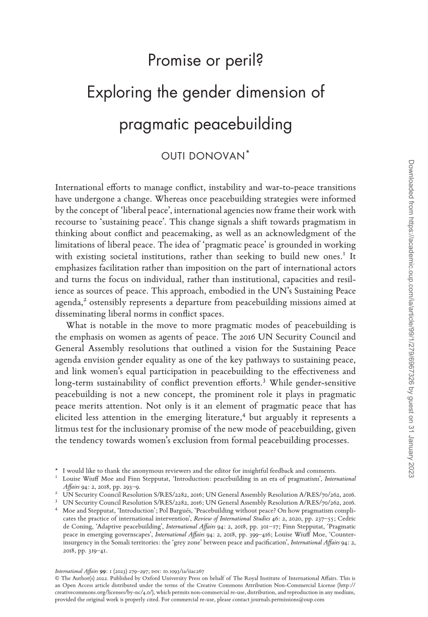 Pdf Promise Or Peril Exploring The Gender Dimension Of Pragmatic Peacebuilding 0003