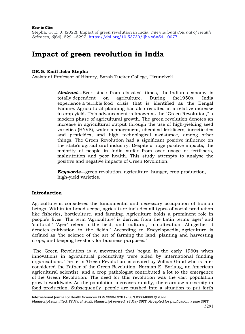 Pdf Impact Of Green Revolution In India 0154