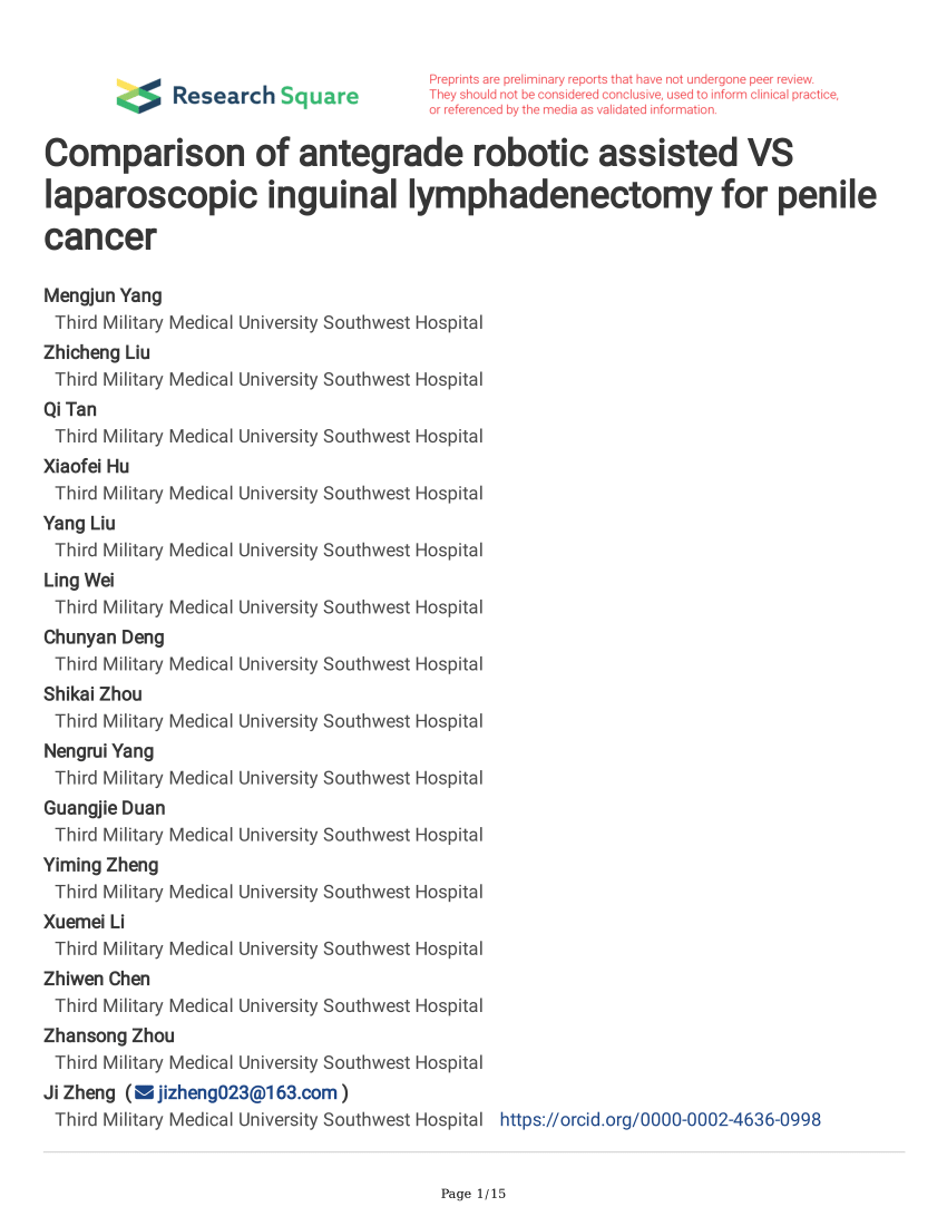 Pdf Comparison Of Antegrade Robotic Assisted Vs Laparoscopic Inguinal Lymphadenectomy For 