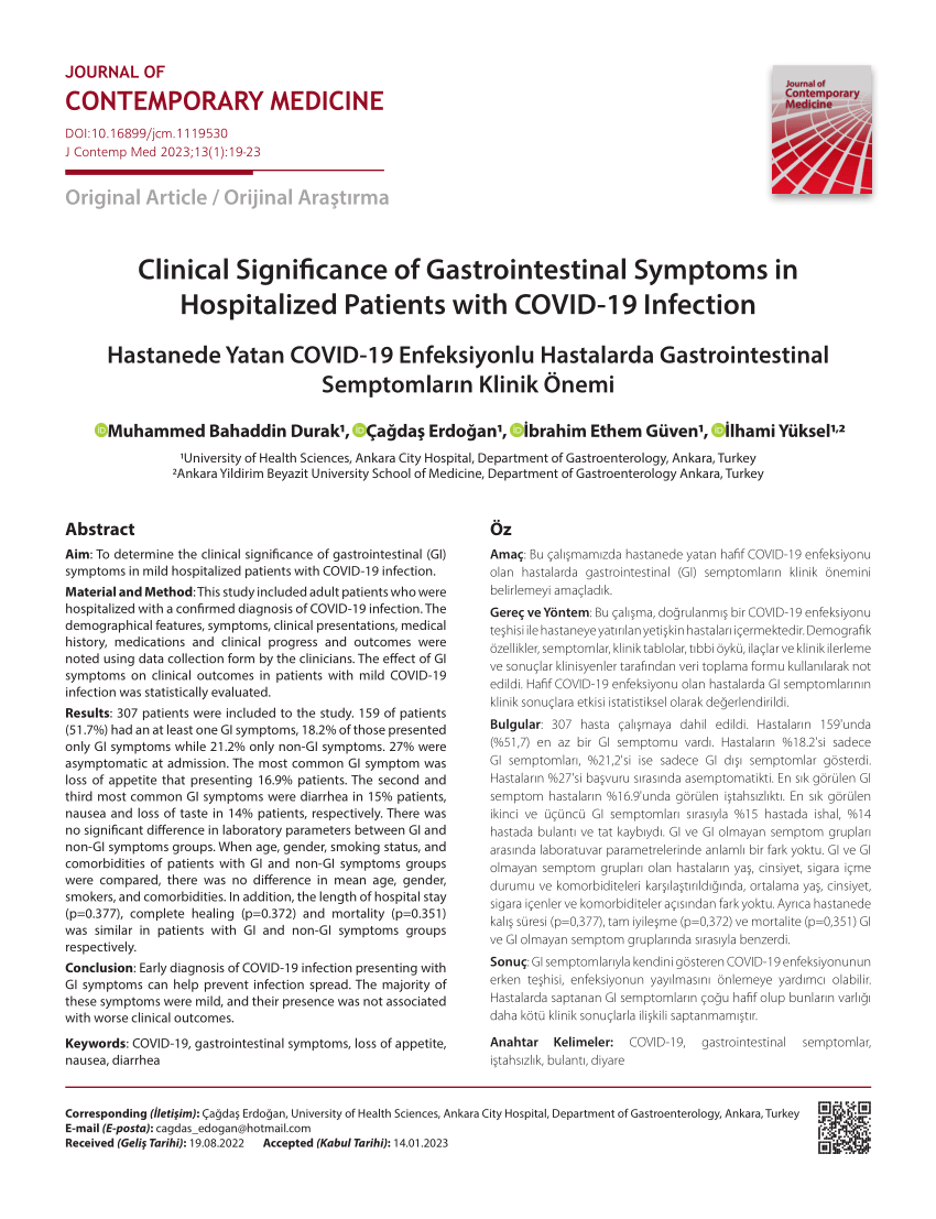 PDF Clinical Significance of Gastrointestinal Symptoms in  