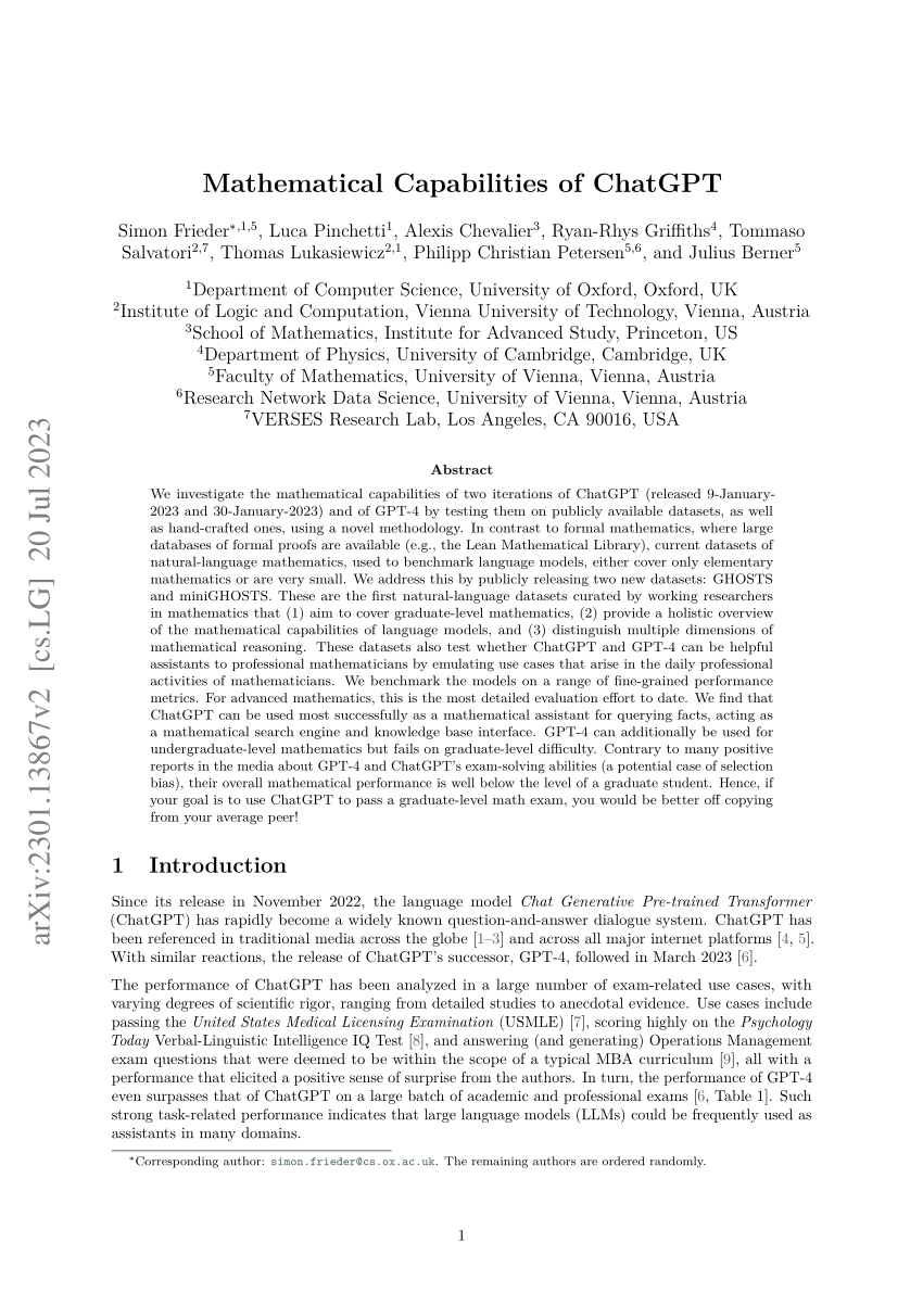 PDF) Mathematical Capabilities of ChatGPT